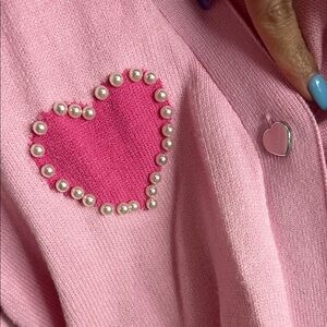 Madden Girl Pink Heart Pearl-Trim Cardigan